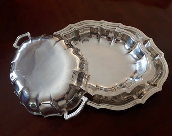 Vintage Wm Rogers EP on Copper Scalloped Edge Covered Dish on Matching Tray Hamilton Ontario, Silver Plated Covered Dish on Matching Tray