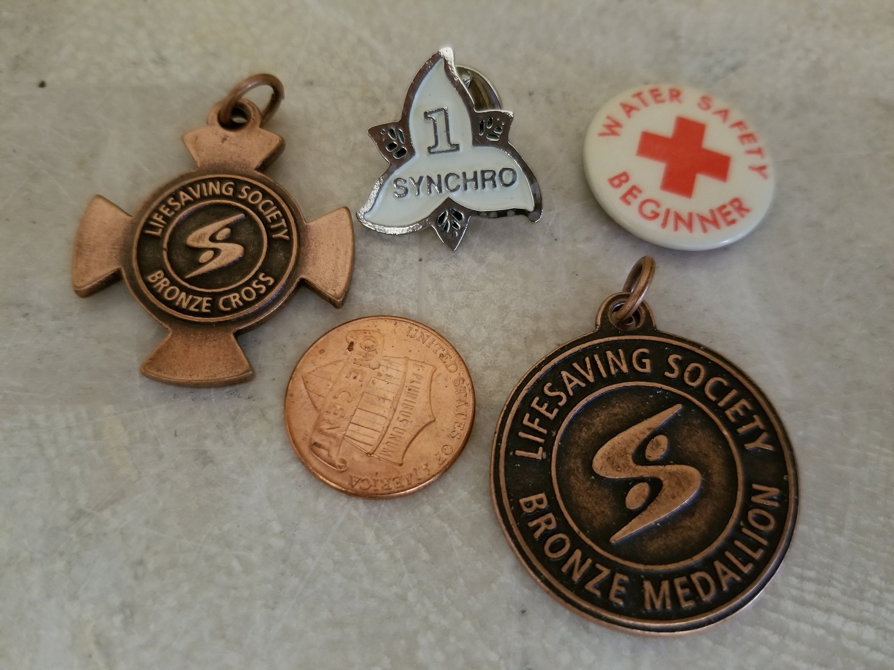 Lot of Vintage Swimming Awards, Bronze Medallion, Bronze Cross Medallion,  Water Safety Beginner Pin, Synchronized Swimming Enamel Lapel Pin -   Canada