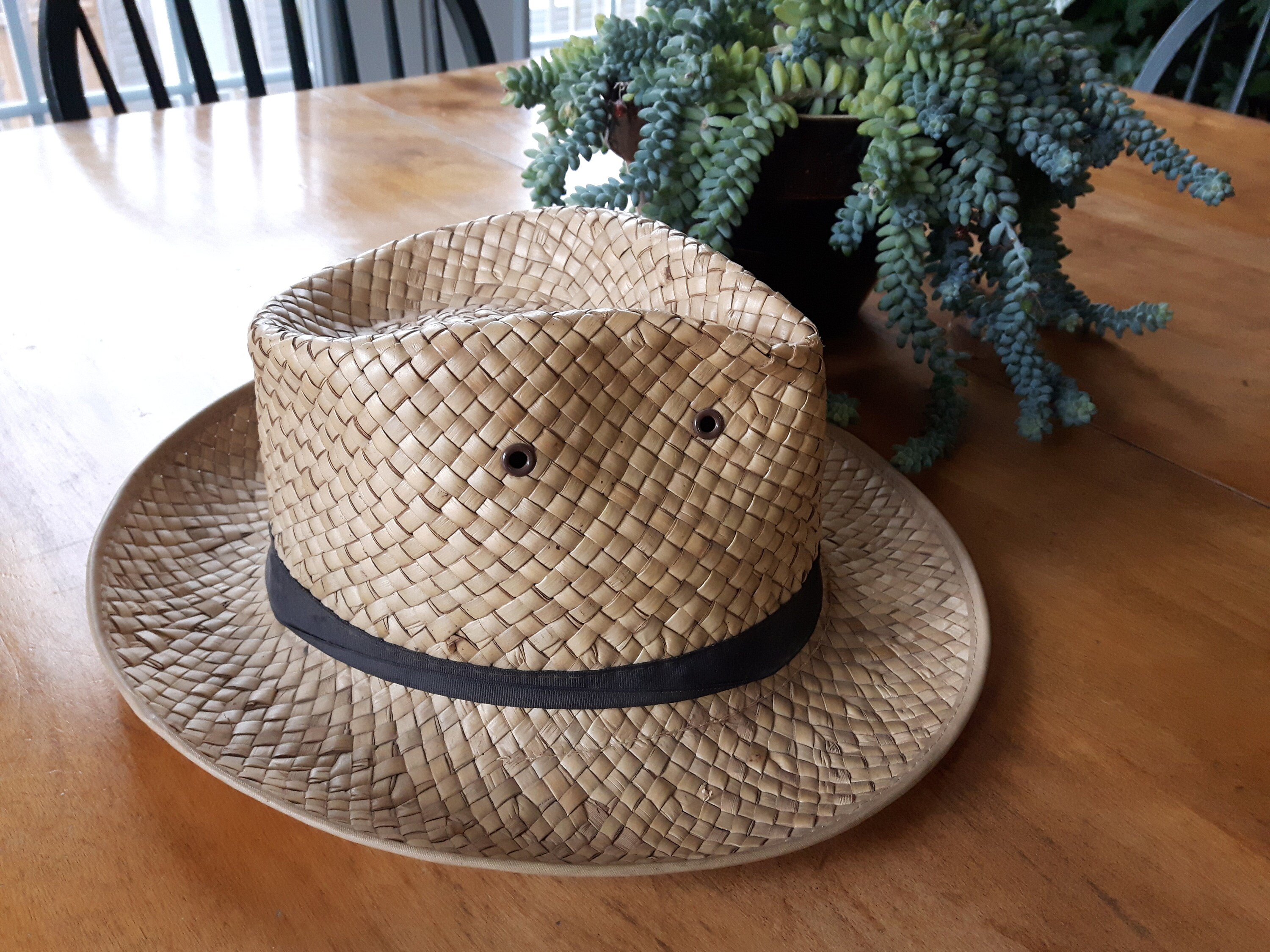 Vintage Hand Woven Palm Leaf Stetson Style Hat Hand Woven Sun Etsy