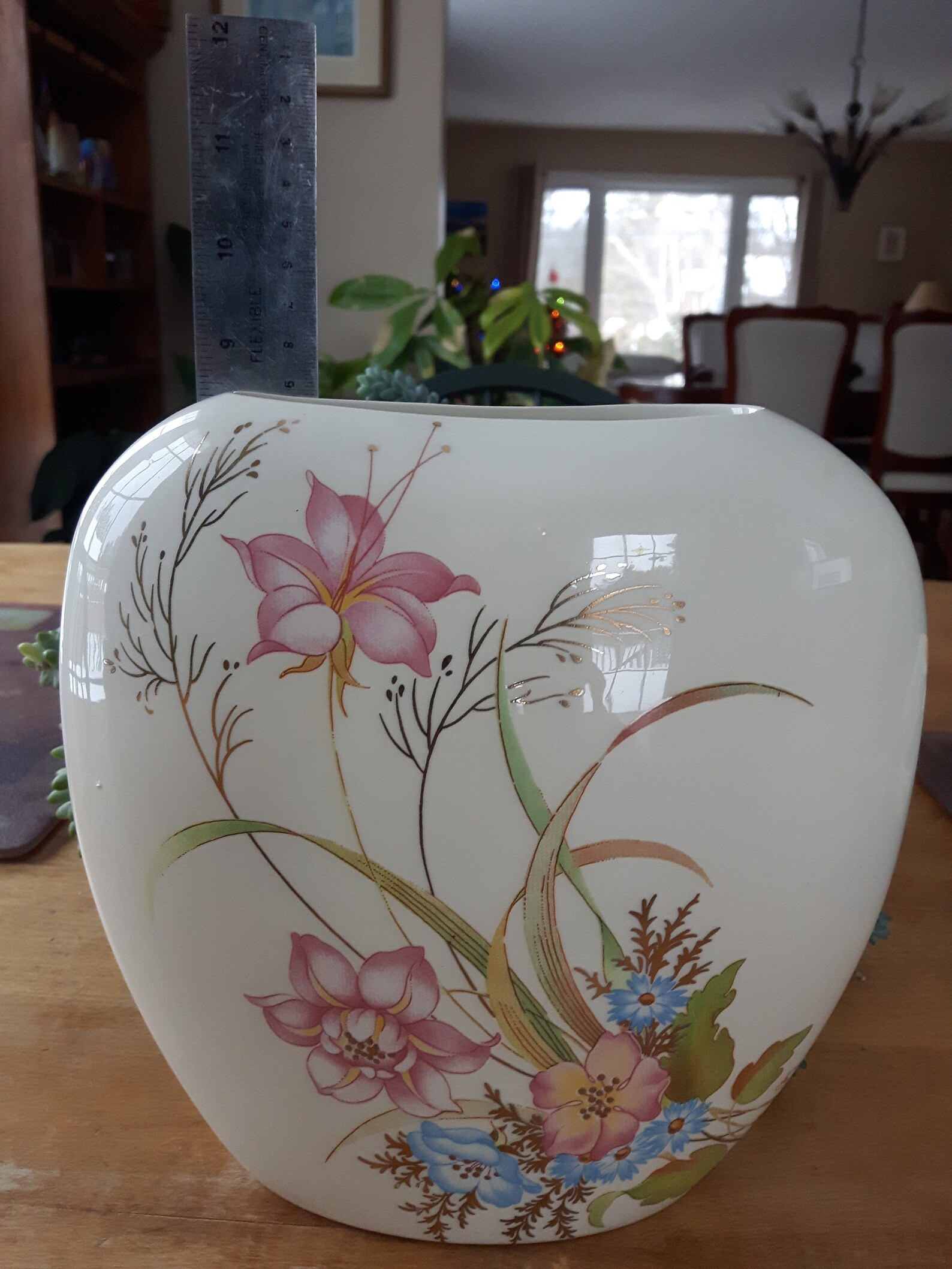 Vintage Thin Oval Ceramic Floral Vase Large Flat Oval Ceramic Etsy