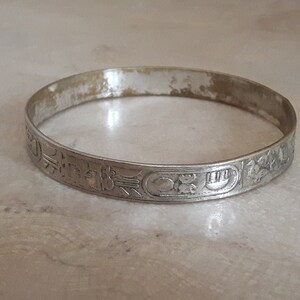 Sterling Silver Bangle Bracelet, Egyptian Hieroglyphics Silver Bracelet image 2