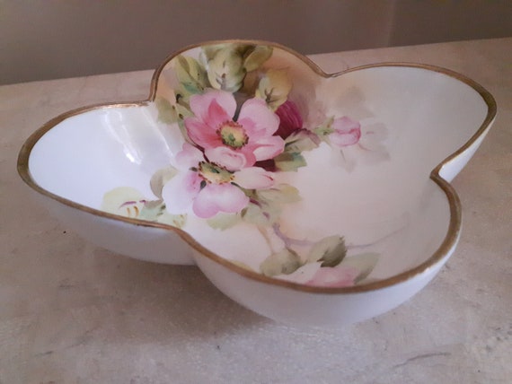 Hand Painted Nippon Bone China Dish: Antique Floral Gold Leaf - Etsy