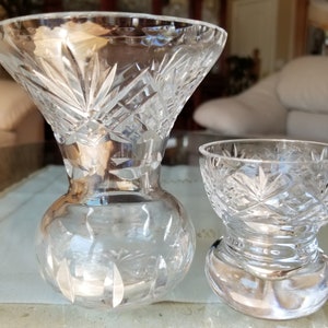 Vintage Crystal Vases, Pair of Small Crystal Vases, Lead Crystal Bud Vase, Round Bottom Crystal Vase, Small Heavy Crystal Vase