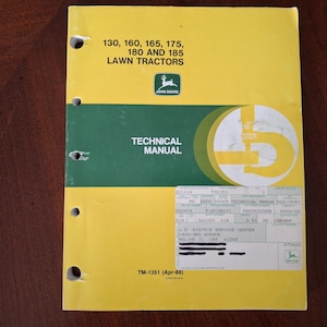 Manual técnico de John Deere TM-1351, Manual técnico de tractores cortacésped 130, 160, 165, 175, 180 y 185, TM 1351 Abril 88 Manual de John Deere