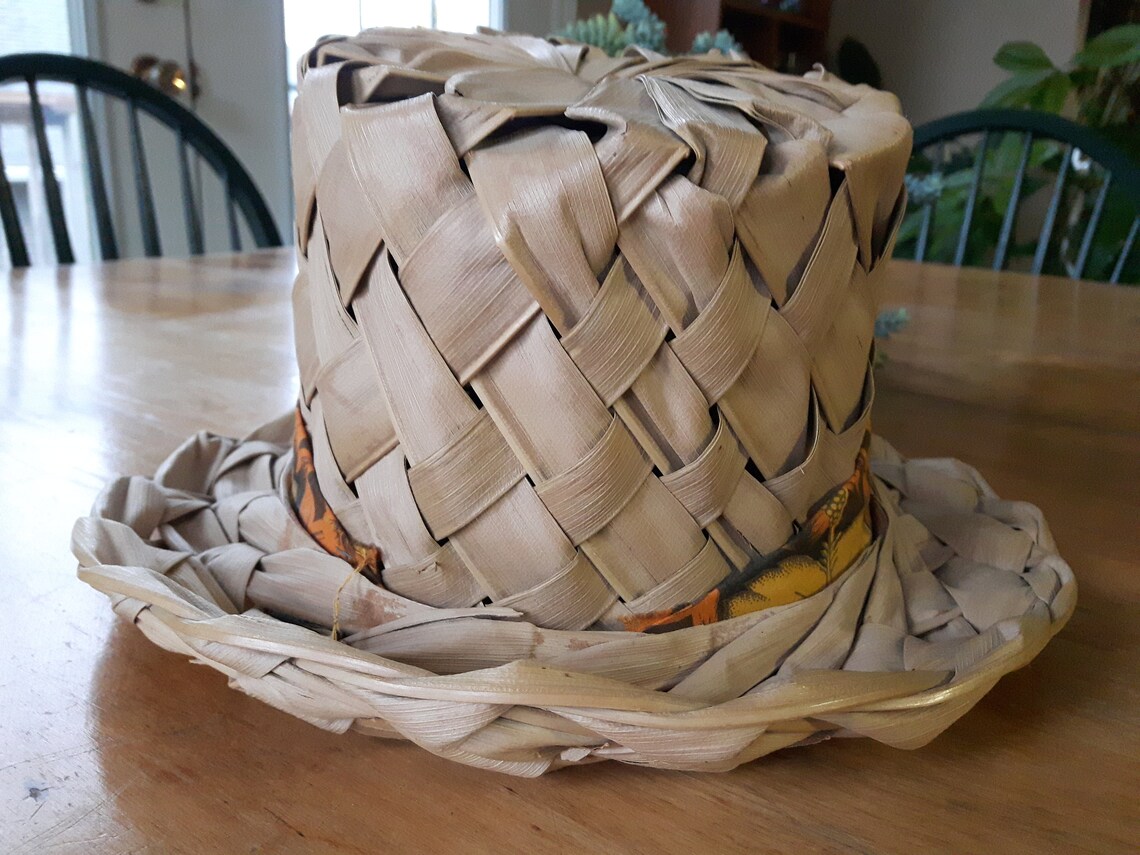 Hand Woven Palm Frond Hawaiian Beach Hat Vintage 1960s Beach Etsy