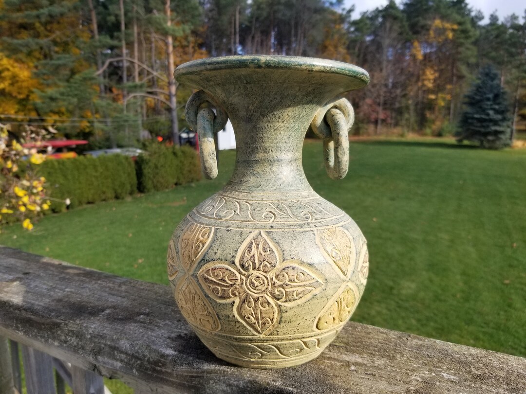 Decorative Clay Vase Large Pottery Vase With Ring Handles Etsy