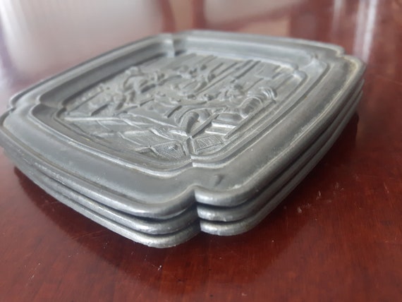 Vintage Kassack Pewter Coasters, Set of 3 Pewter Coasters, Kassack