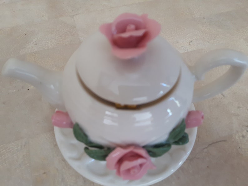 Porcelain Trinket Dish Hinged Keepsake Box Miniature China Teapot Teapot Trinket Pot