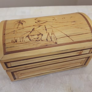 Mini Straw Bamboo Treasure Chest, Asian Bamboo Trinket Box, Felt Lined Bamboo Keepsake Box
