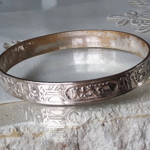 Sterling Silver Bangle Bracelet, Egyptian Hieroglyphics Silver Bracelet image 8