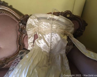 Vintage 1940s Satin Wedding Gown, Button Back Ivory Satin Wedding Dress, Vintage Hand Made Bride Dress