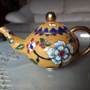 Vintage Cloisonne Style Teapot, Miniature Teapot, Miniature Enamel Teapot, Vintage Enamel Teapot