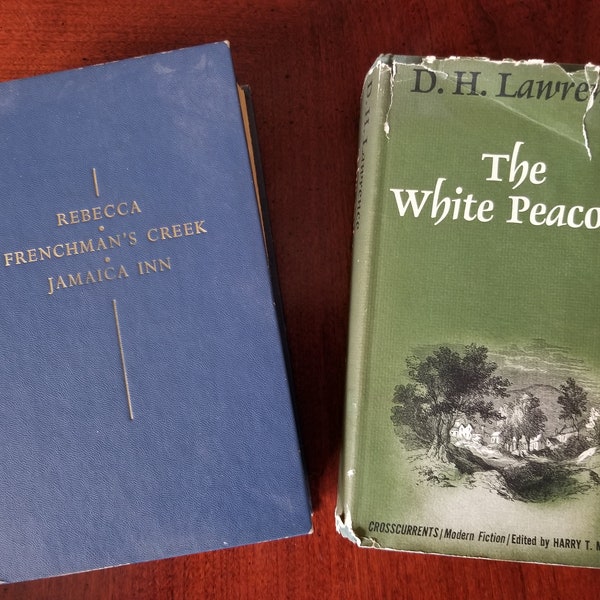 Vintage Hard Cover Fiction Books, Rebecca, Frenchman's Creek, Jamaica Inn by Daphne Du Maurier, The White Peacock by D.H. Lawrence