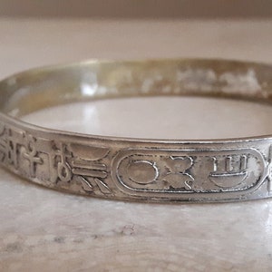 Sterling Silver Bangle Bracelet, Egyptian Hieroglyphics Silver Bracelet image 5