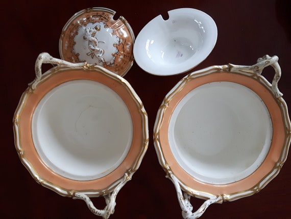 Antique Davenport Longport Porcelain Dinnerware Set: Peach & Gold