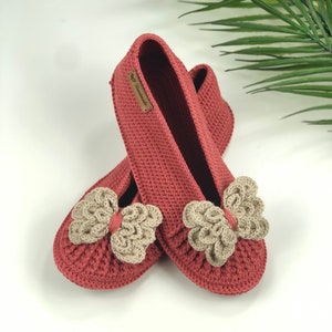 Crochet Slippers, Womens Slippers, Cozy Butterfly Slippers, Handmade Slippers, Womens House Shoes, Leather Sole Slippers, Nonslip Slippers