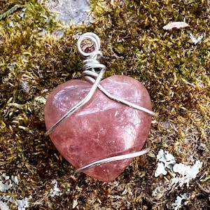 Wire Wrapped Strawberry Quartz Heart