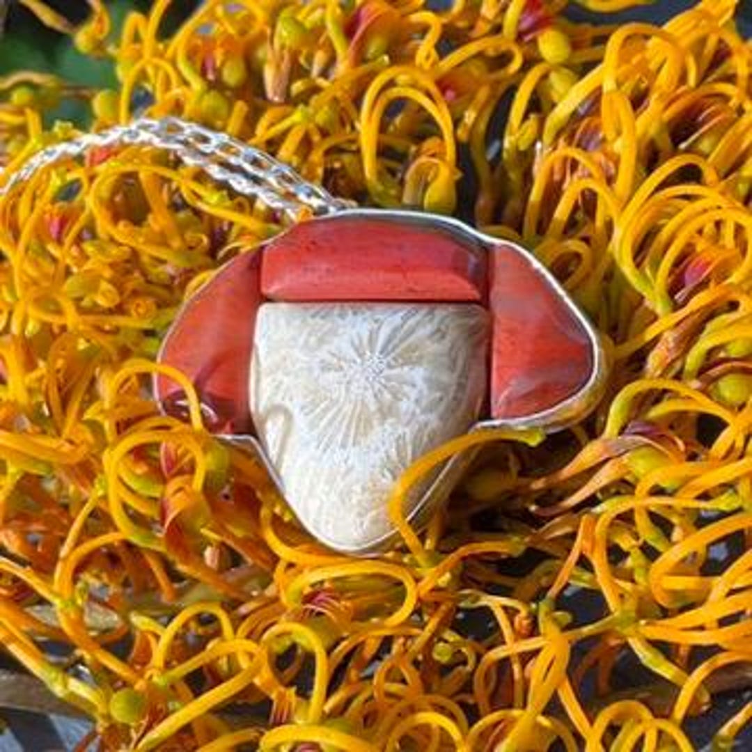 It Girl - OOAK Inlay Pendant With Red Jasper and Petrified Coral - Etsy