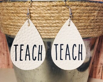 Rae Dunn Inspired Faux Leather Earrings- TEACH