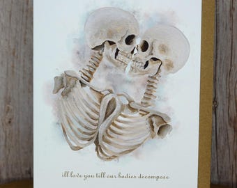 Skeleton Love Card: Hand Painted, Linen Paper Greeting – Dark Romance