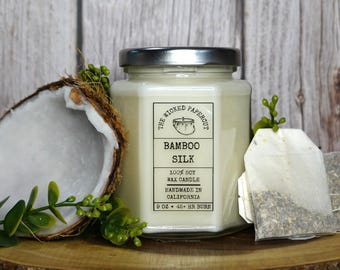Bamboo Silk Soy Wax Candle: Fresh Spa Aroma, White Tea, Coconut