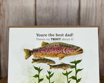 Fishing Dad Card – Trout Pun, Linen Paper, Fathers Day