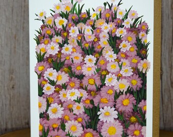Pedals in Pink Greeting Card - Linen Paper, Blank Inside, Floral Art