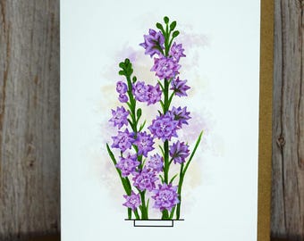 Hand Painted Larkspur Greeting Card - Linen Paper, Blank Inside, Floral Art