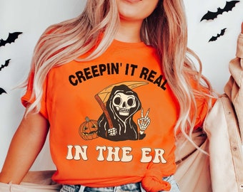Halloween Nurse Shirt ER Nurse Creepin It Real Halloween Nursing T-Shirt Nurse Fall TShirt Emergency Room Dept Department Rn Nurse Tee