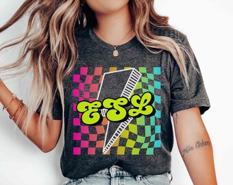 ESL Teacher Shirts English As A Second Language Teacher Tee Back To School Retro First Grade Teaching Team Appreciation Gift Checkered 90s