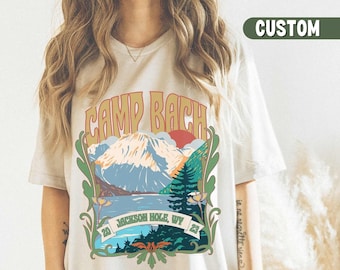 Retro Camp Bachelorette Shirts Camping Bachelorette Party Shirts Getting Lit Hitched Custom Name Bridal Party Gift Outdoor Mountain Bride