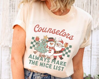 School Counselor Christmas Shirt Christmas Counselor Shirt Retro Santa Teacher Tshirt Teacher Clothes Shirt Holiday Apparel Party Shirt