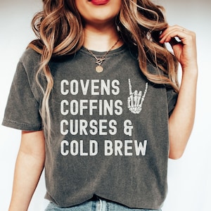 Comfort Colors Retro Halloween Shirt, Spooky Season, Vintage Halloween Tee, Retro Fall Shirt, Witch Shirt, Coven Coffins Coffee Shirt