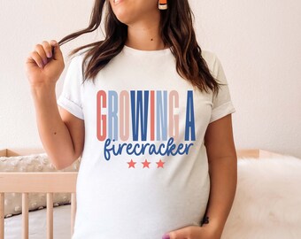 July 4th Pregnancy Announcement Shirt Fourth of July Maternity Shirt Patriotic America Pregnancy Reveal Growing a Firecracker Expecting Mom