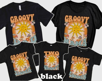 Two Groovy Family Birthday Shirts Groovy Birthday Girl Tee Groovy 2nd Birthday Outfit Boy Matching Mommy and Me Family Shirts Retro Groovy