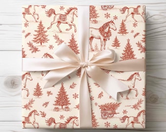 Toile Horse Christmas Gift Wrapping Paper Rolls Christmas Gift Wrap With Horses Holiday Gift Wrap for Horse Lover Wrapping Paper Christmas