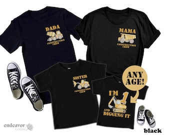 Construction Birthday Shirts Construction theme birthday One and Digging It birthday party matching family shirts boy first birthday outfit