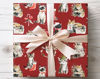 Cute Cat Christmas Gift Wrapping Paper Rolls Christmas Gift Wrap With Kittens Holiday Gift Wrap for Cat Lover Wrapping Paper Christmas Cat