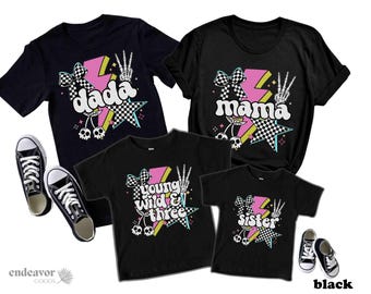 3rd Birthday Shirts Young Wild and Three Birthday Shirt Rock n Roll Birthday Rock Star Third Birthday Outfit Matching Family Shirts Rocker