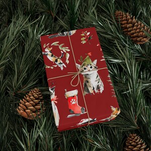 Cute Cat Christmas Gift Wrapping Paper Rolls Christmas Gift Wrap With Kittens Holiday Gift Wrap for Cat Lover Wrapping Paper Christmas Cat image 5
