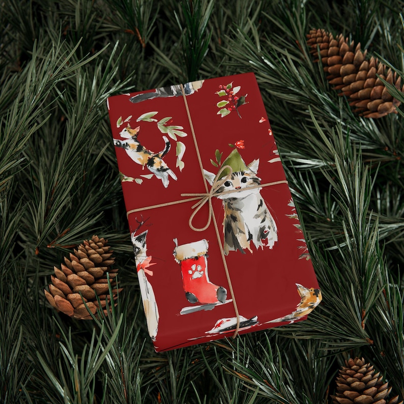 Cute Cat Christmas Gift Wrapping Paper Rolls Christmas Gift Wrap With Kittens Holiday Gift Wrap for Cat Lover Wrapping Paper Christmas Cat image 5