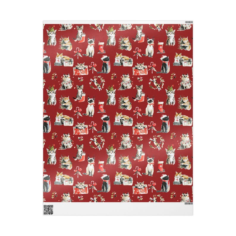 Cute Cat Christmas Gift Wrapping Paper Rolls Christmas Gift Wrap With Kittens Holiday Gift Wrap for Cat Lover Wrapping Paper Christmas Cat image 7