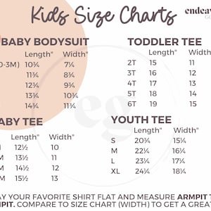 May include: A size chart for baby and youth clothing, with measurements in inches. The chart includes sizes for baby bodysuits, toddler tees, baby tees, and youth tees. The text "Runs Small" is in a circle in the upper left corner.