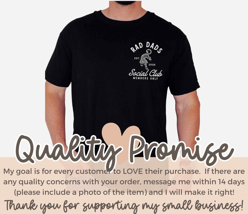 May include: Black t-shirt with a white graphic design that says "Rad Dads Social Club Members Only" with a tiger illustration. The text "Est. 2025" is also included in the design.