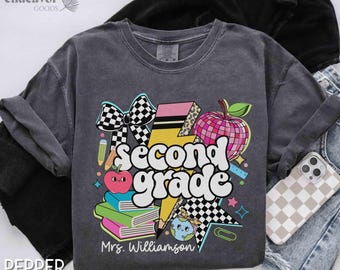 Comfort Colors Teacher Shirt Second Grade Teacher 2nd Grade Personalized Teacher Shirt Custom Name Grade Level Teacher Gift Back to School