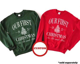 Custom Couples Christmas Sweatshirts Christmas Couples Sweatshirts Sweaters First Christmas Married Mr and Mrs Custom Personalized Name Gift