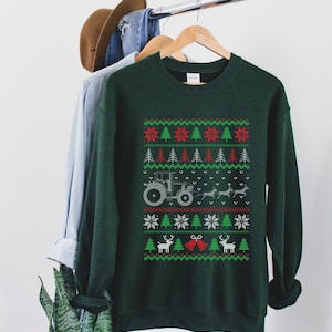 Tractor Ugly Christmas Sweater for Farmer, Funny Farming Sweatshirt, Christmas Pajamas Shirt Farm Tractor Gifts Mens Holiday Sweatshirt Gift