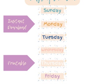 Days of the week signs, Classroom Design, Schoolroom Decor, Back to School, Teacher Organization, Printable, Instant Download