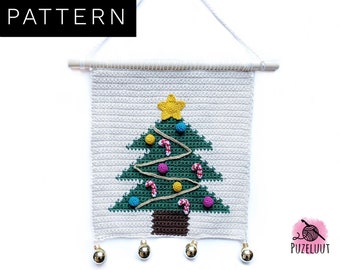 Christmas tree wall hanging crochet pattern, Christmas tree wall hanging decor crochet pattern