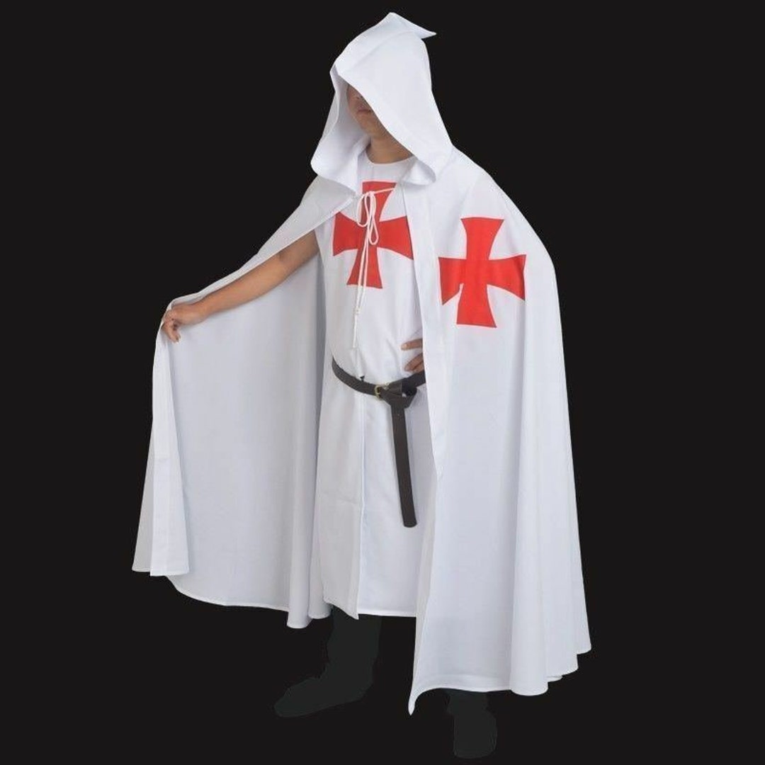Medieval Knight Costume Templar Tunic & Hooded Cape Cloak Surcoat  Hoodie SCA